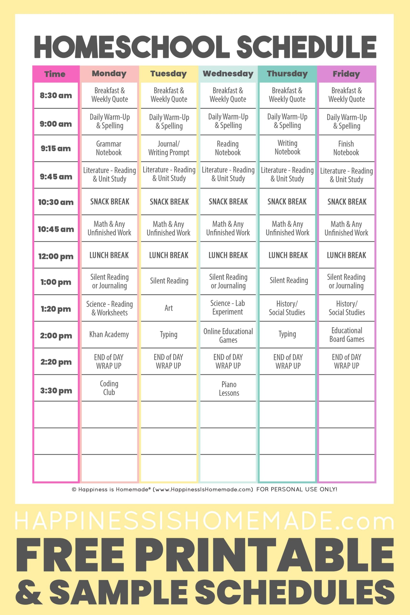 Example of Homeschool Daily Planner Template Example of Homeschool Daily Planner Template