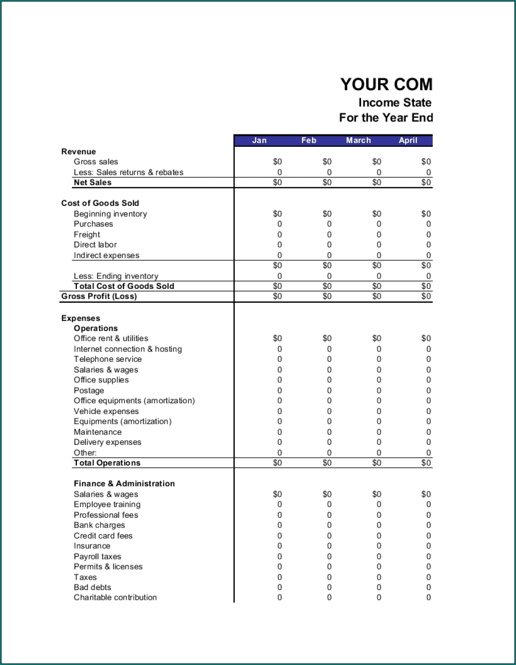 Example of Income Statement Template
