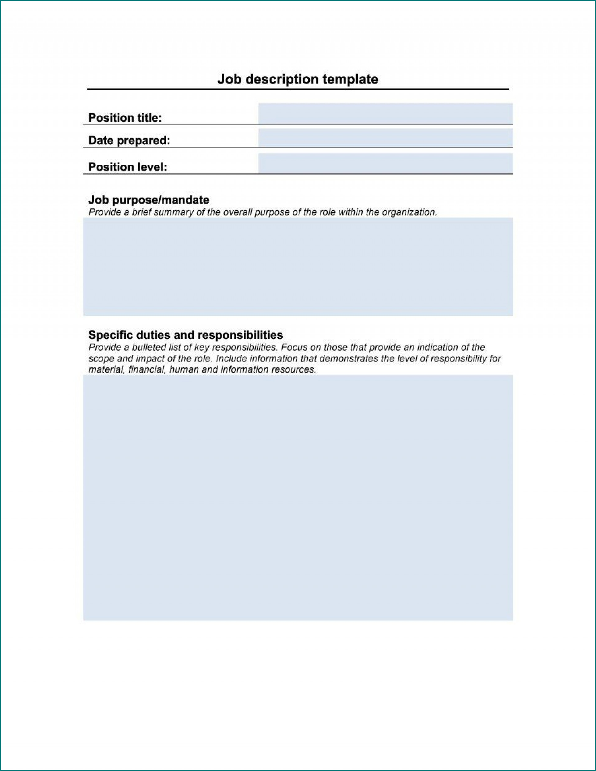 Example of Job Description Template Word