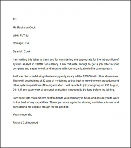 Example of Job Offer Letter Template