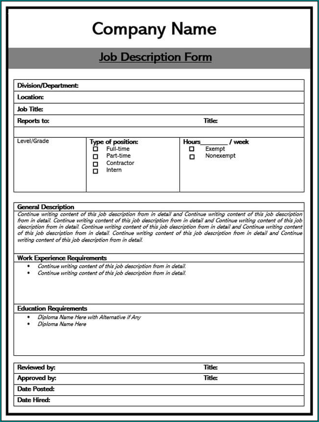 Example of Job Profile Template