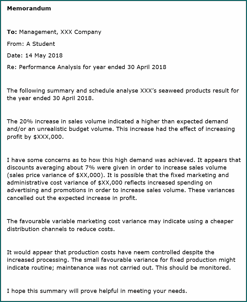 Example of Memorandum Writing