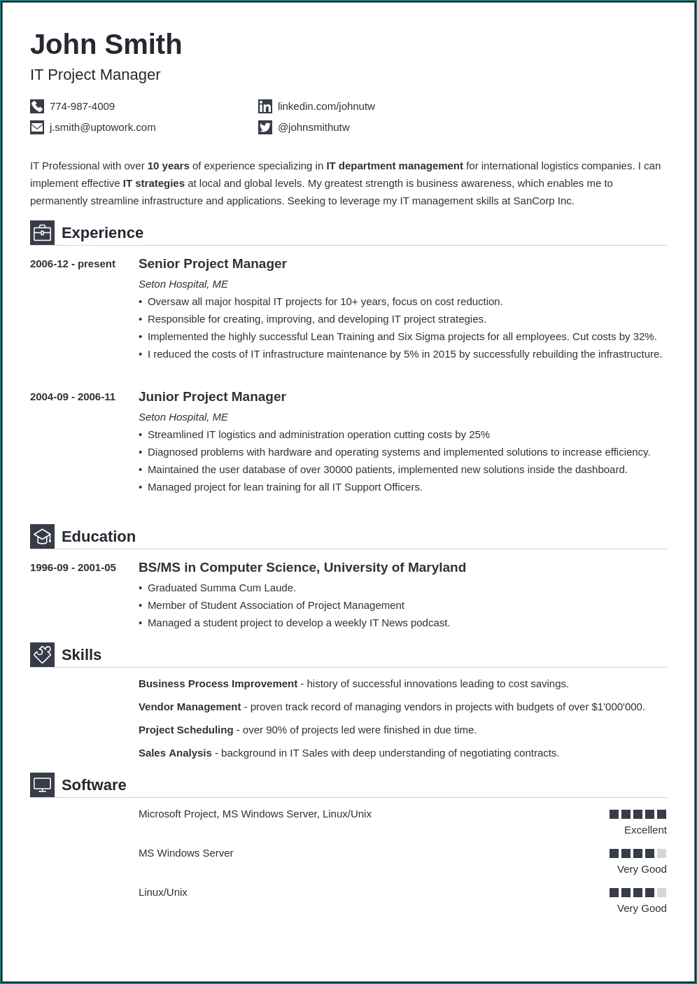 Example of Microsoft Word Resume Template