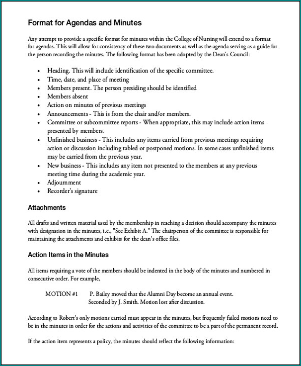 Example of Minute Taking Template