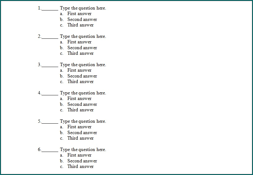 Example of Multiple Choice Template Word