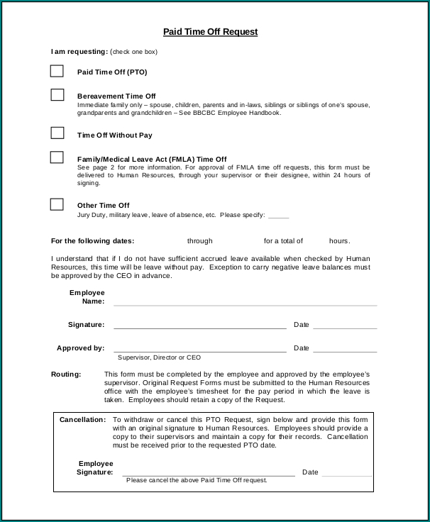 Example of Paid Time Off Request Form