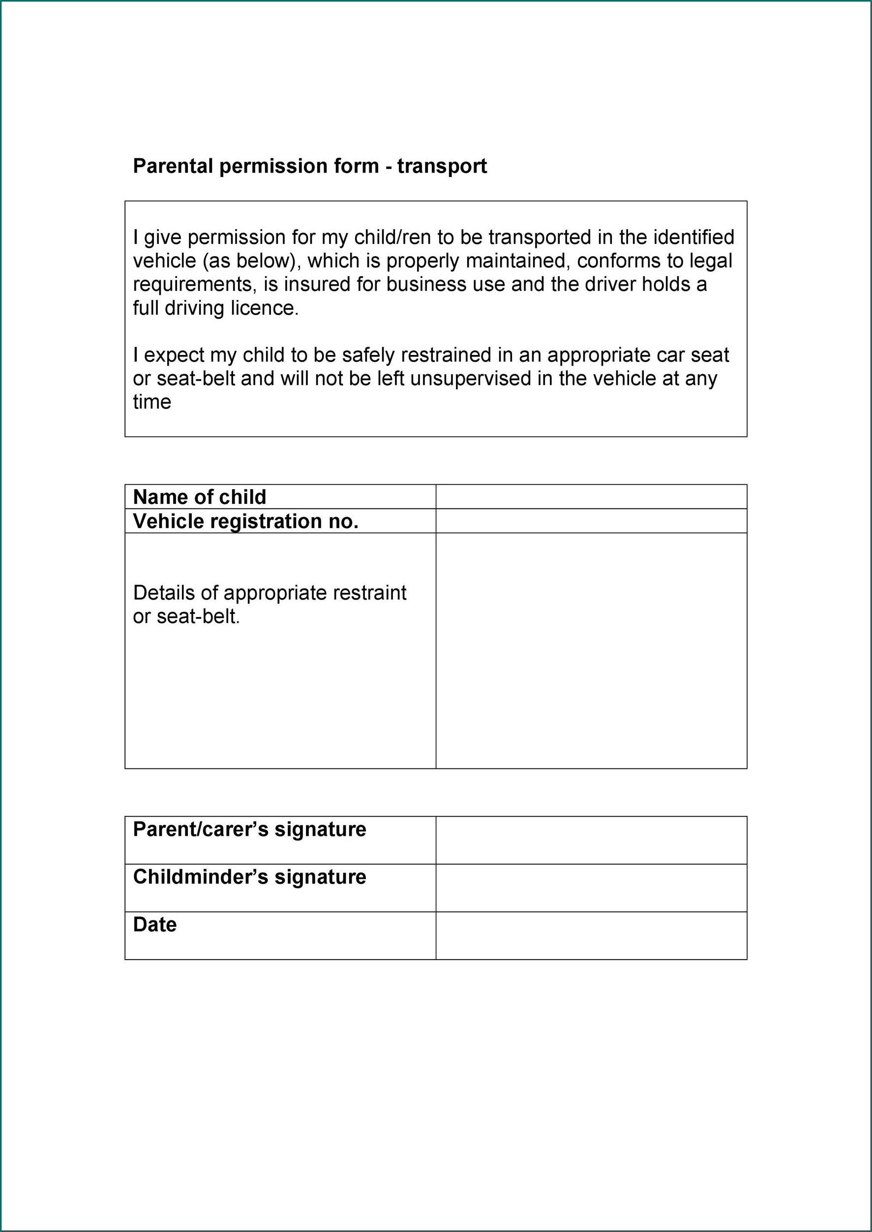 Example of Parent Permission Form