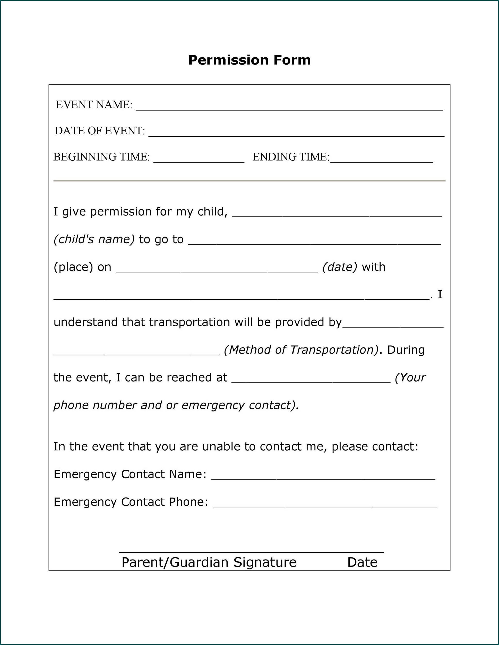 Example of Parent Permission Slip