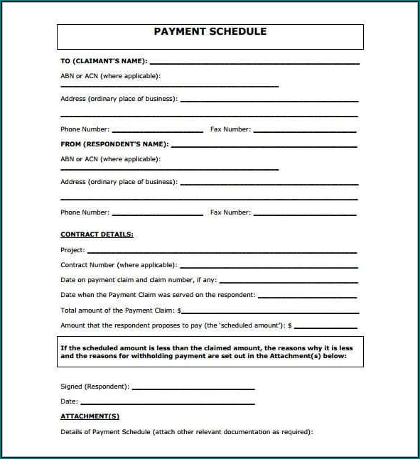 Example of Payment Schedule Template