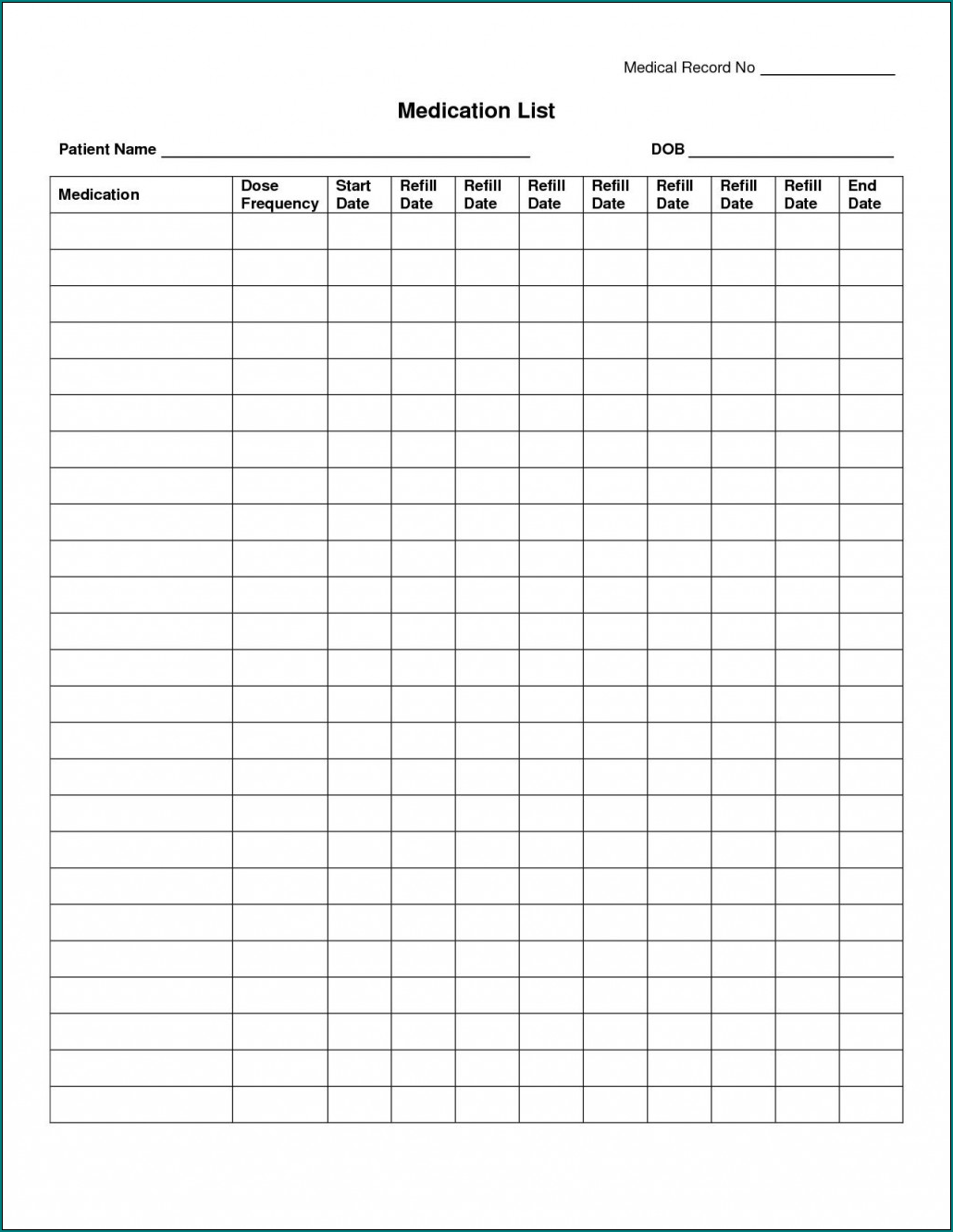 Example of Personal Medical Health Record Sheet Template