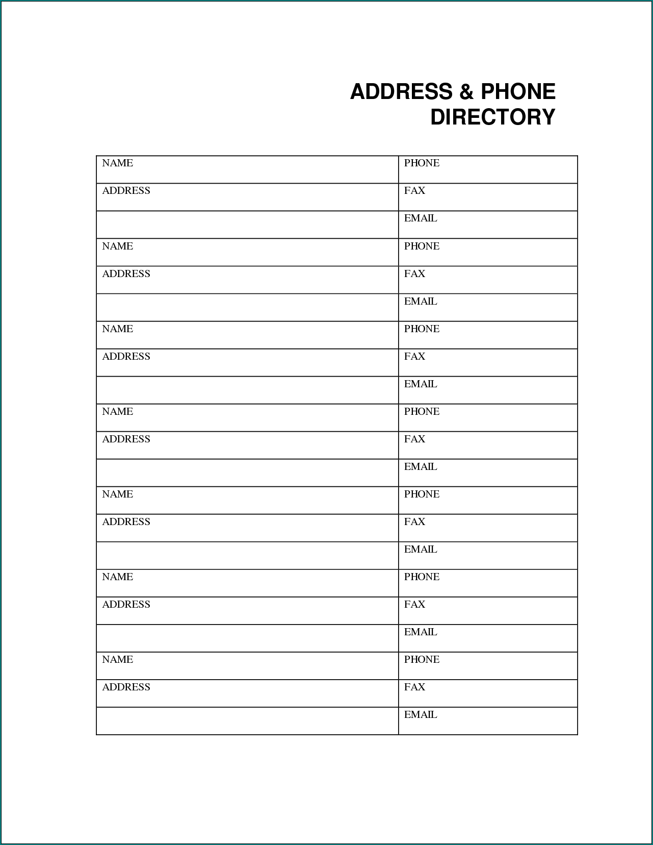 Example of Phone Book Template
