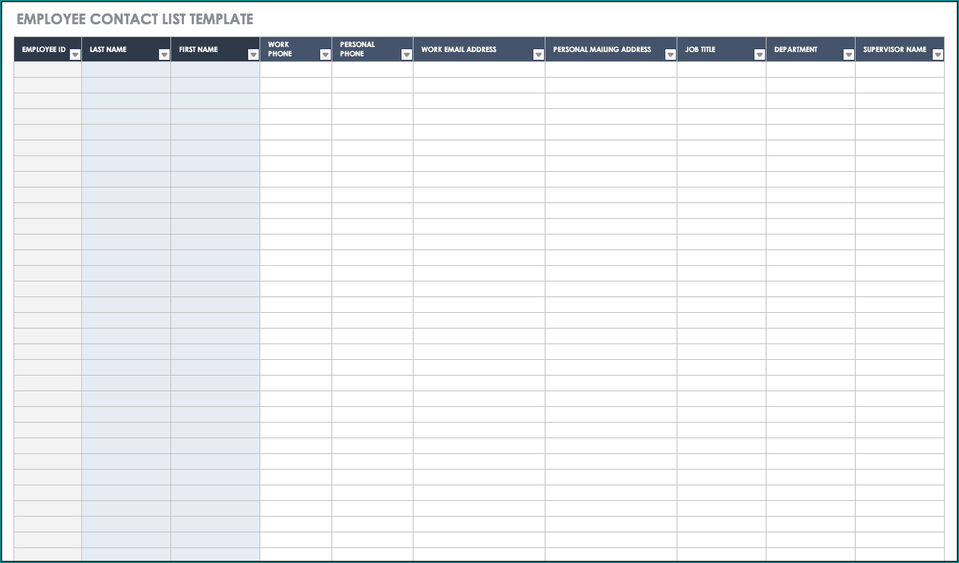 Example of Phone List Template