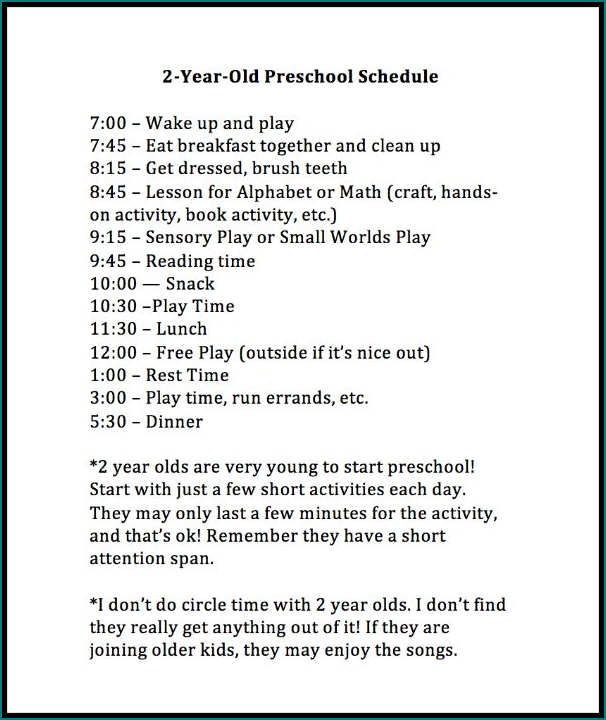Example of Preschool Schedule Template
