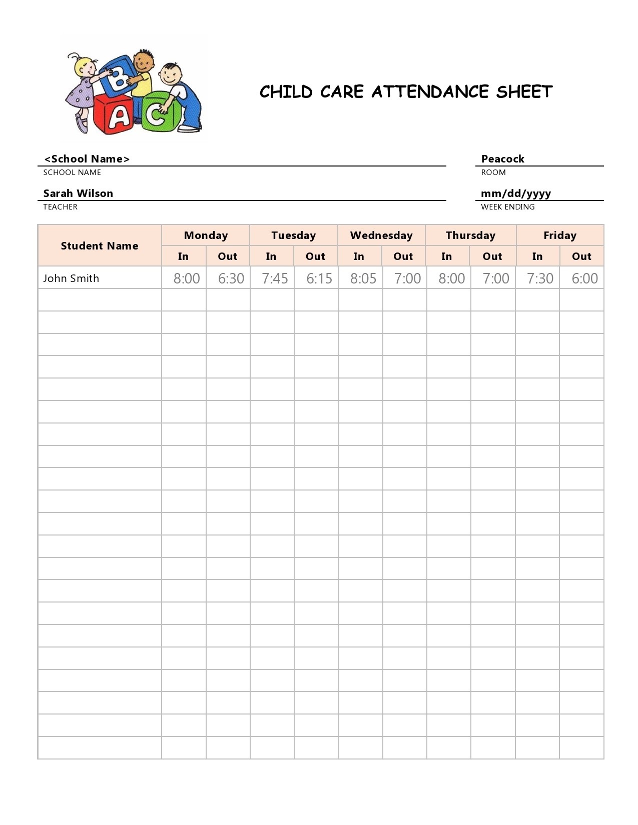 Example of Printable Staff Count Sheet Template Example of Printable Staff Count Sheet Template