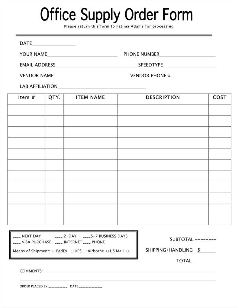 Example of Printable Supply Order Sheet Template Example of Printable Supply Order Sheet Template