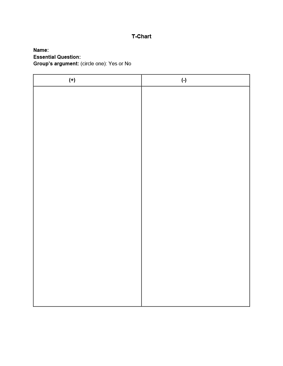 Example of Printable T Chart Template Example of Printable T Chart Template