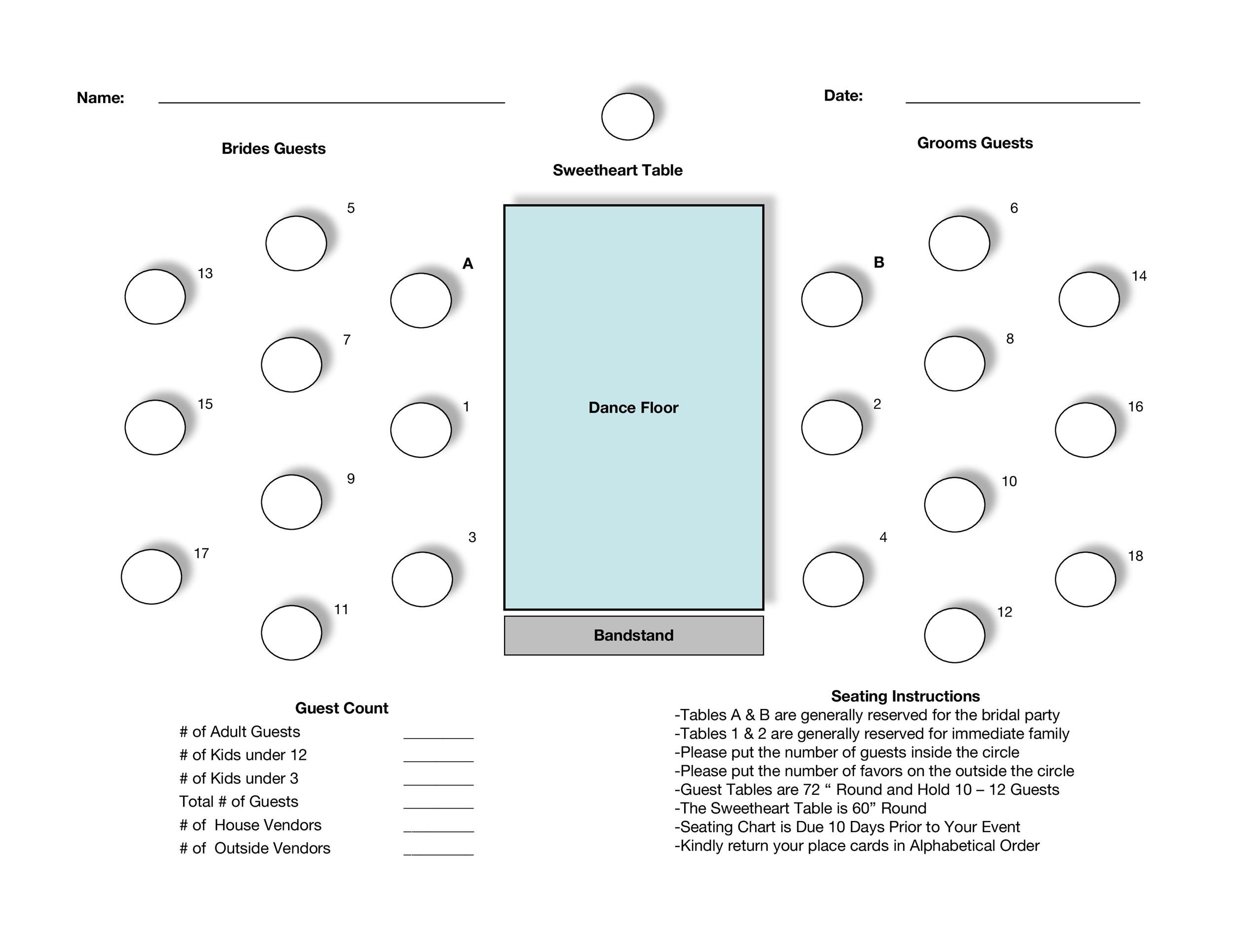 Example of Printable Table Seating Chart Template Example of Printable Table Seating Chart Template