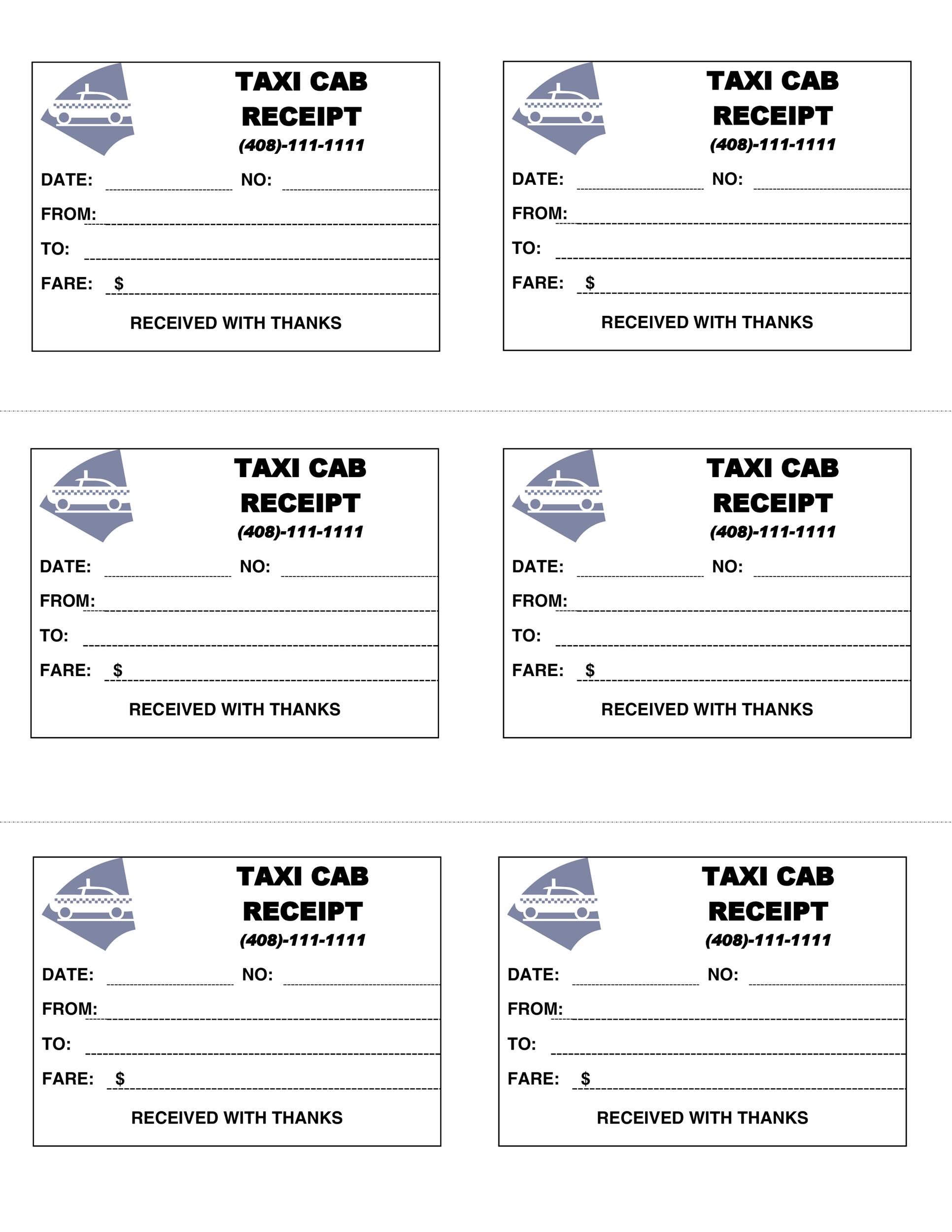 Example of Printable Taxi Receipt Template Example of Printable Taxi Receipt Template