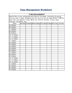 Example of Printable Time Management Worksheet Template