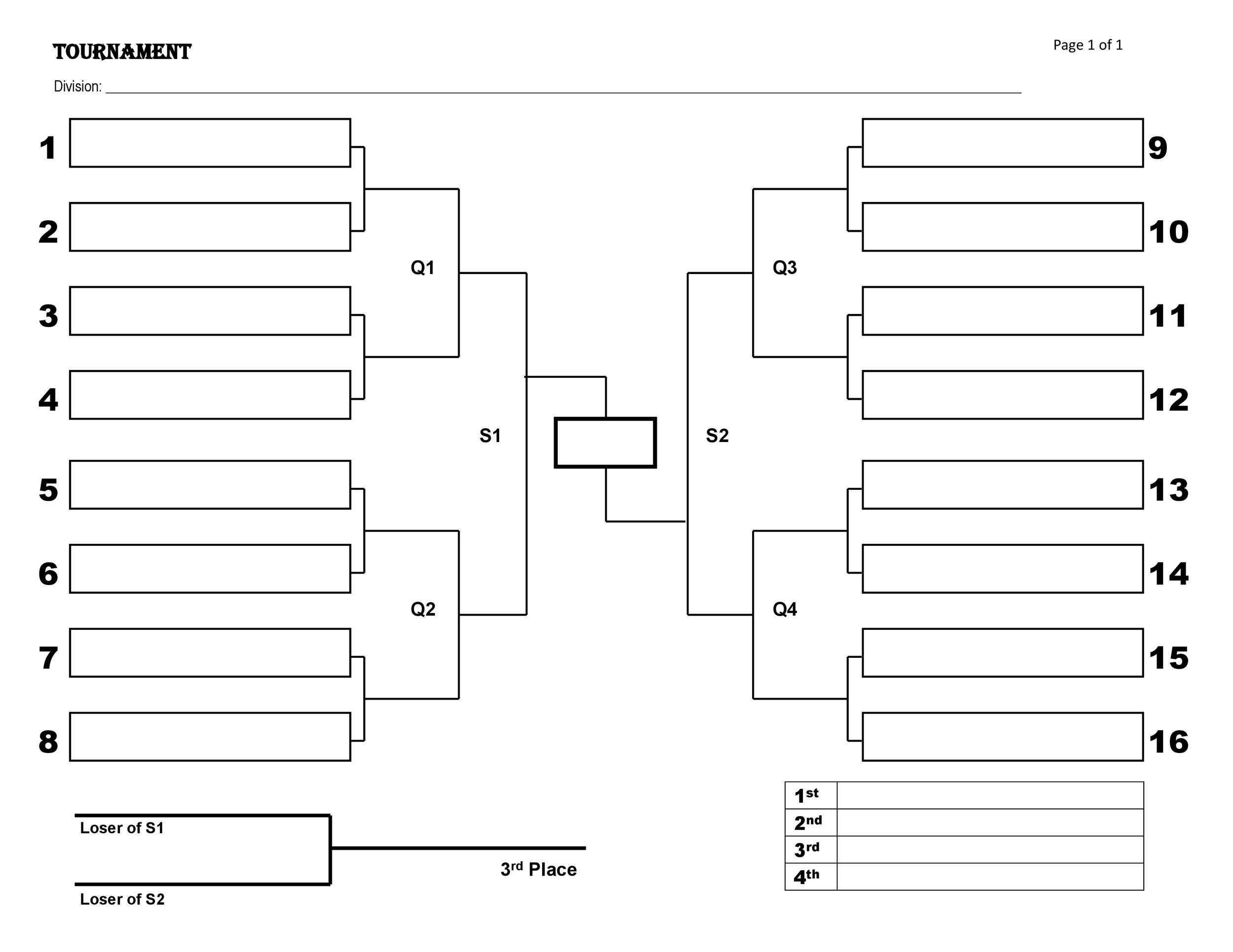 Example of Printable Tournament Chart Template Example of Printable Tournament Chart Template