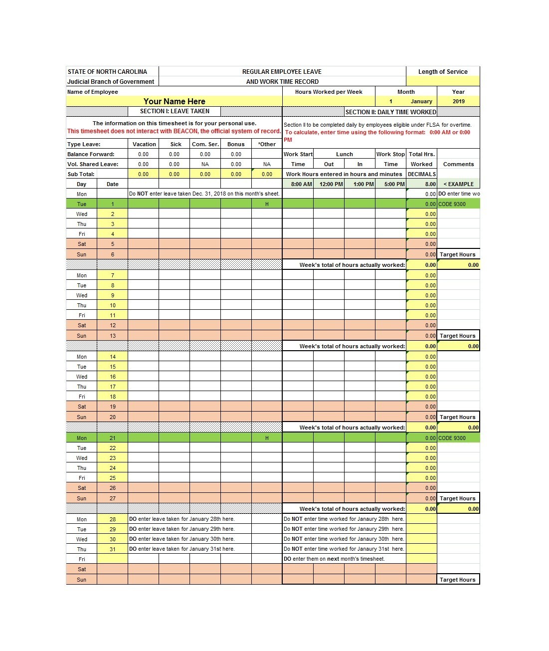 Example of Printable Vacation and Leave Tracker Template Example of Printable Vacation and Leave Tracker Template