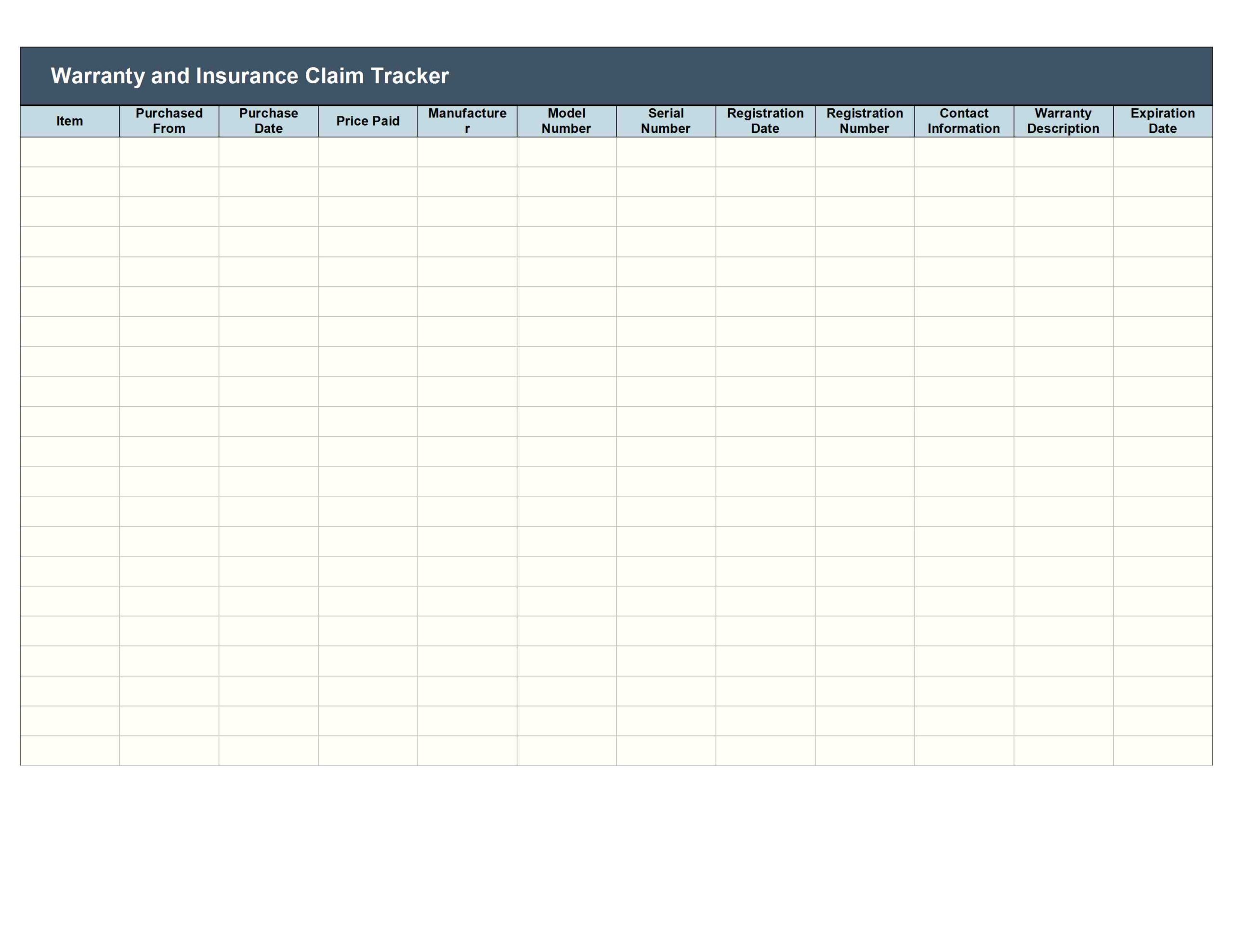 Example of Printable Warranty Tracker Template Example of Printable Warranty Tracker Template