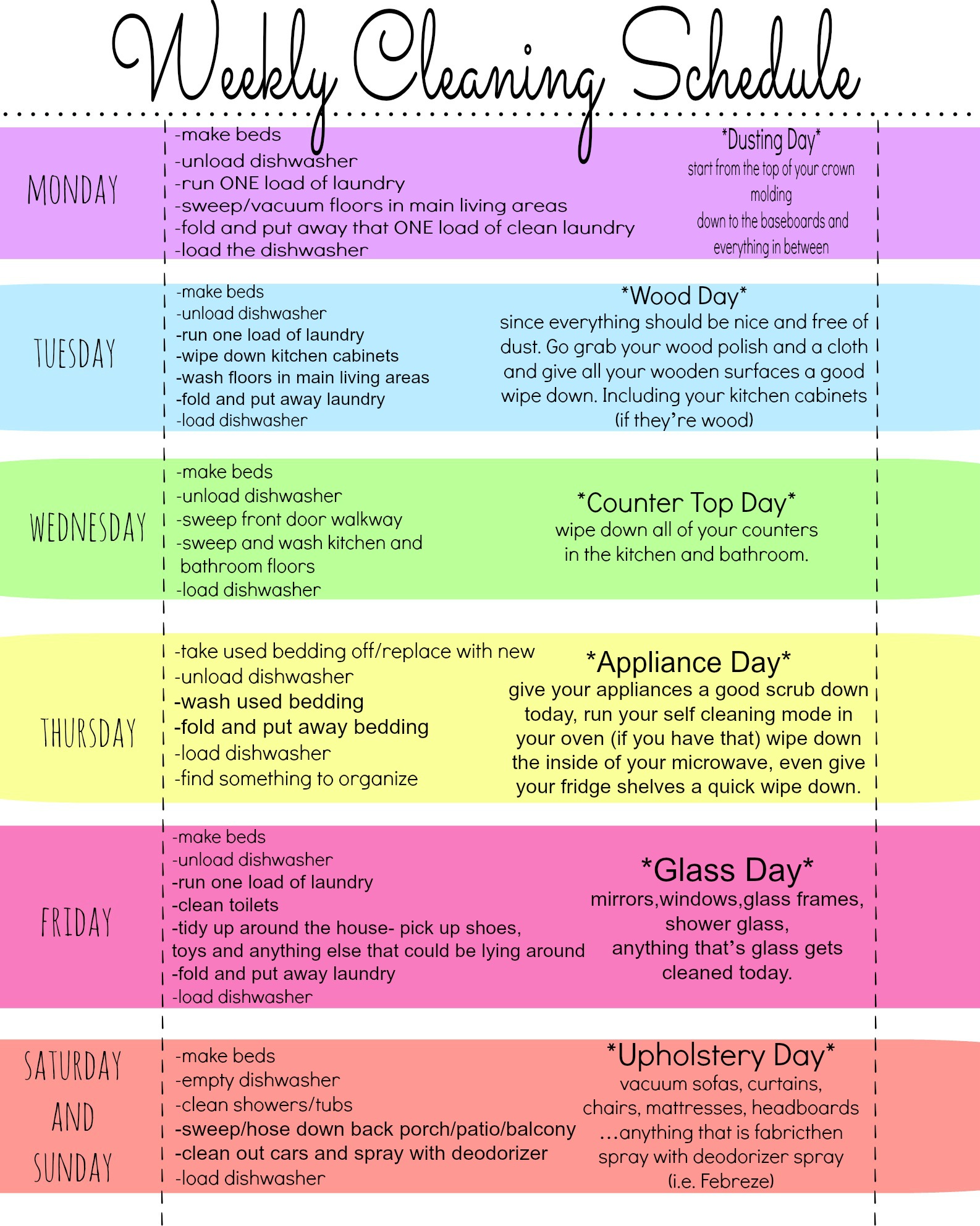 Example of Printable Weekly Cleaning Chart Template Example of Printable Weekly Cleaning Chart Template