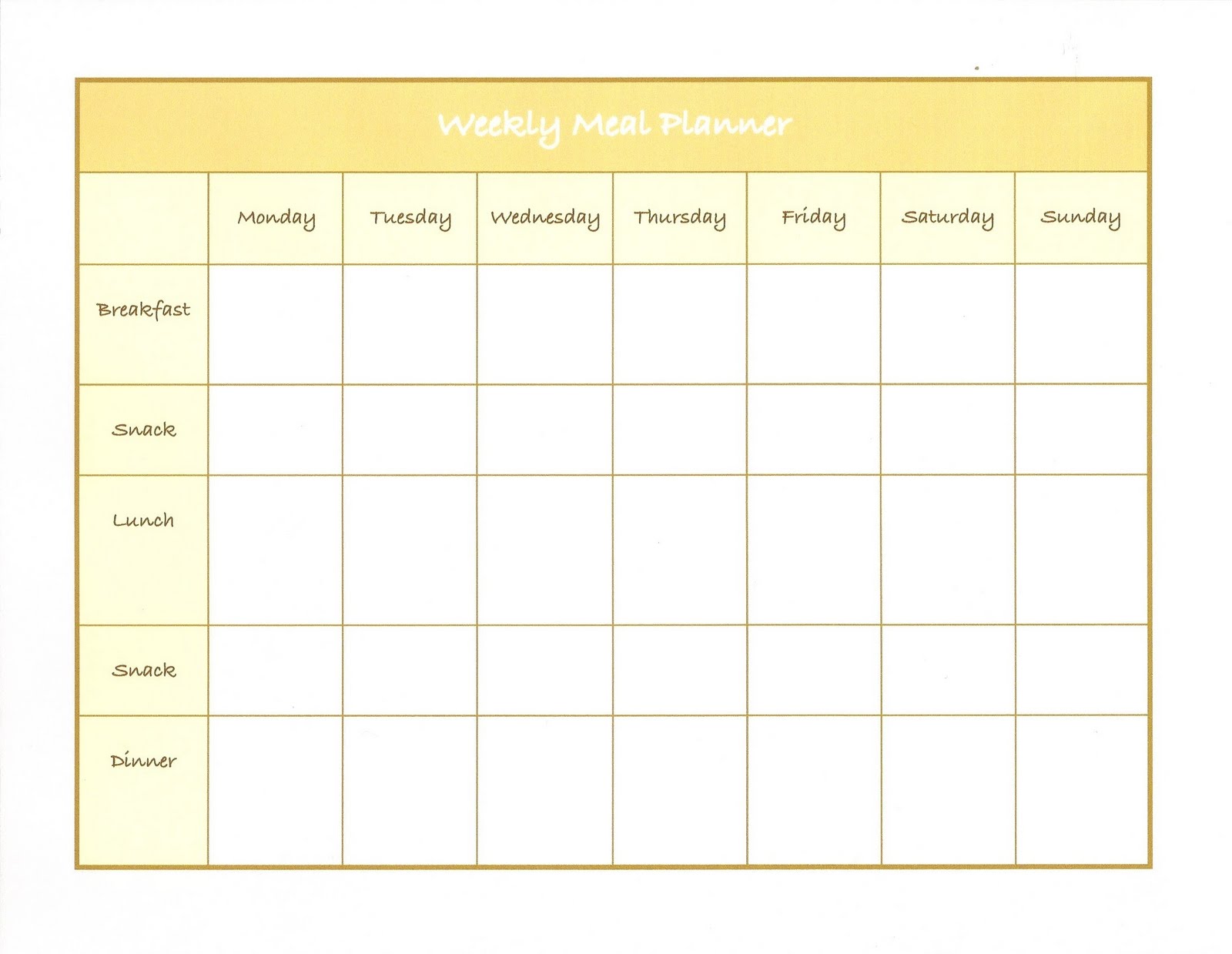 Example of Printable Weekly Food Chart Template Example of Printable Weekly Food Chart Template