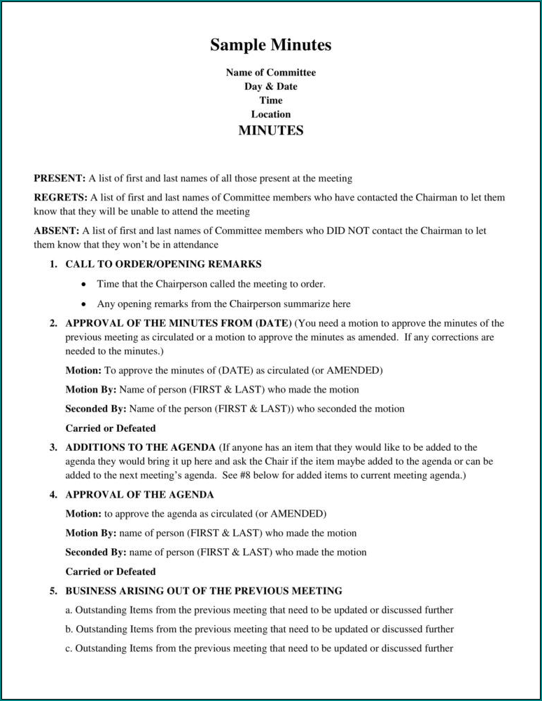 Example of Professional Meeting Minutes Template