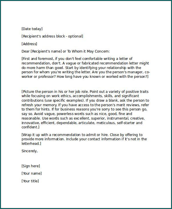 Example of Professional Reference Letter Template