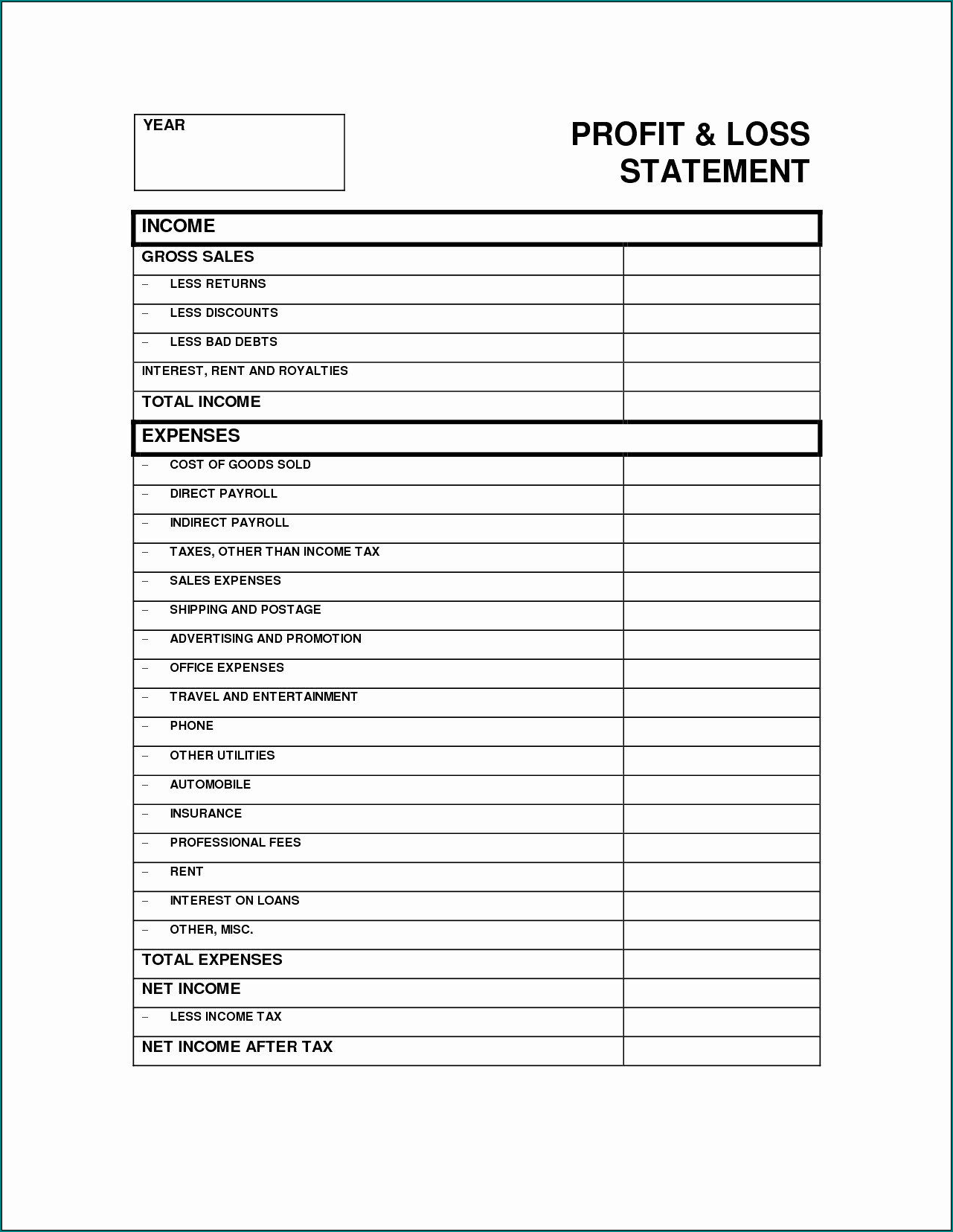Example of Profit And Loss Template For Self Employed