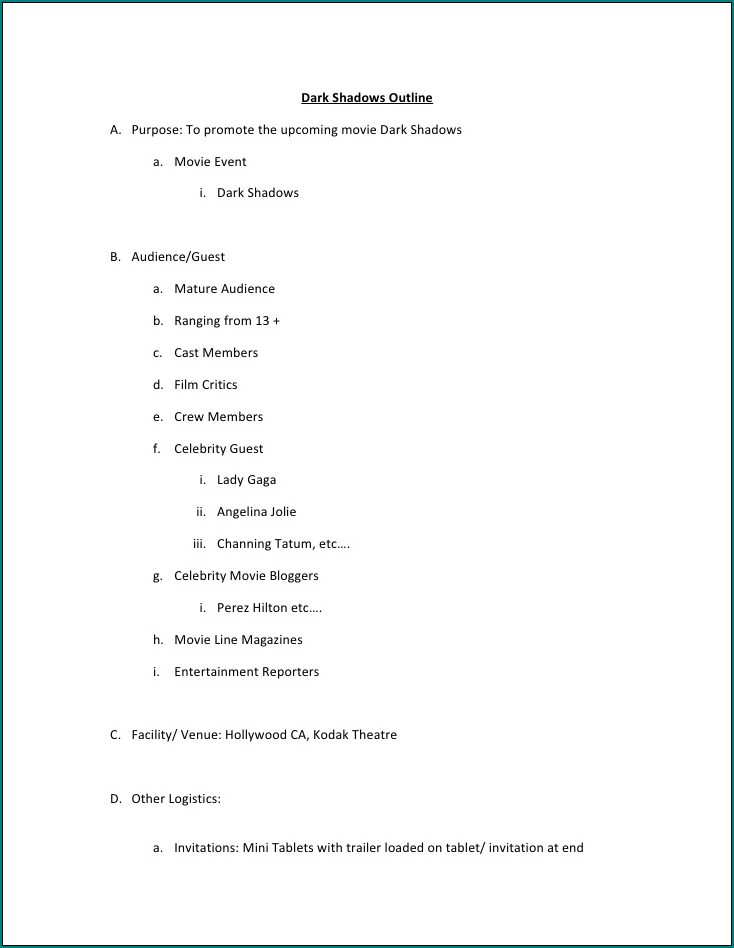 Example of Program Format For Events