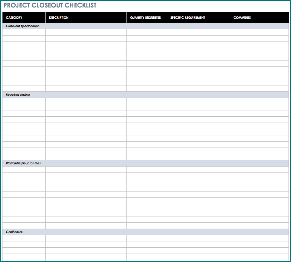Example of Project Management Task List Template
