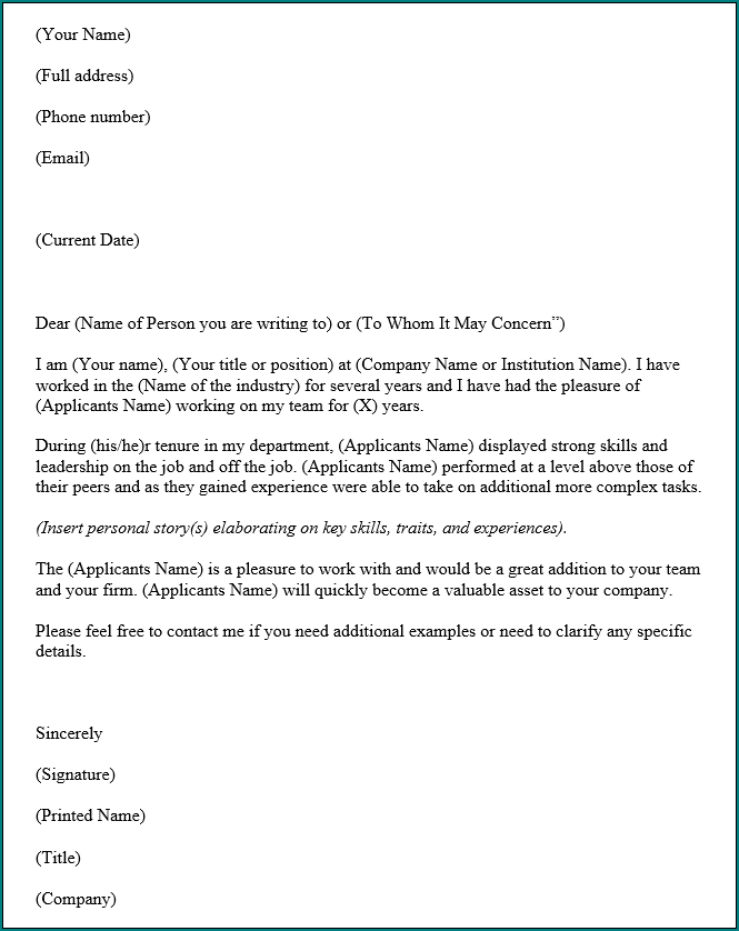 Example of Recommendation Letter For Job