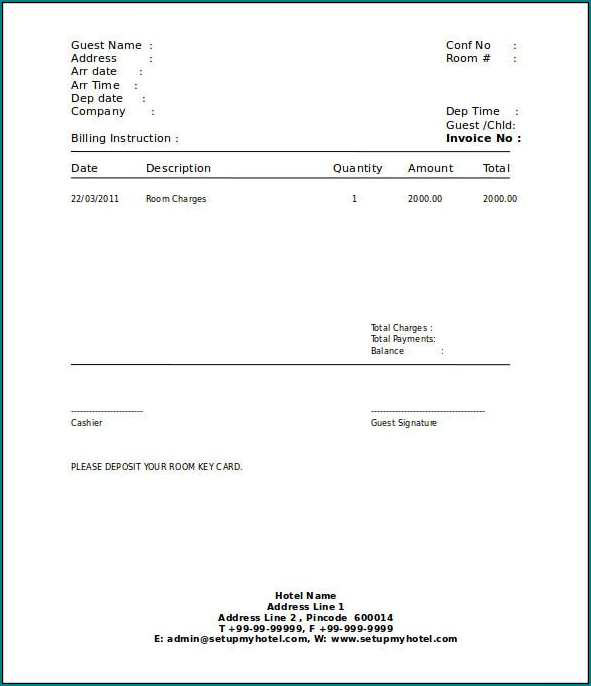 Example of Reservation Receipt Template