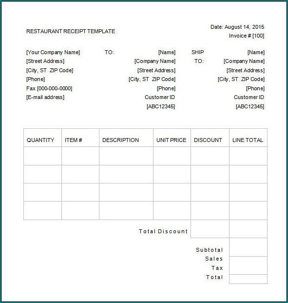 Example of Restaurant Receipt Template