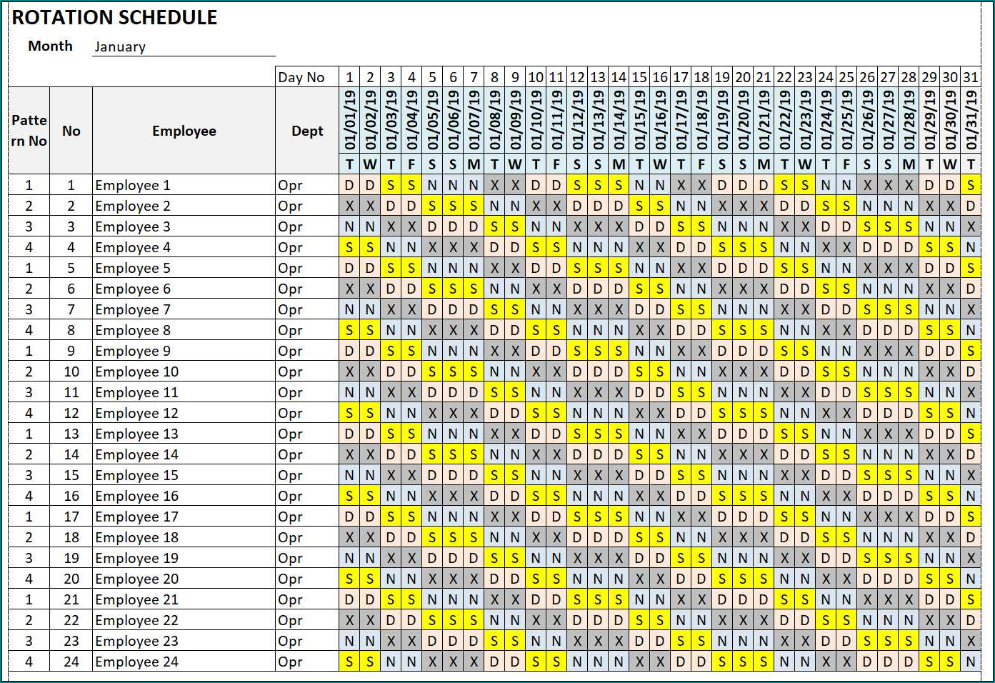 Example of Rotating Shift Schedule Template