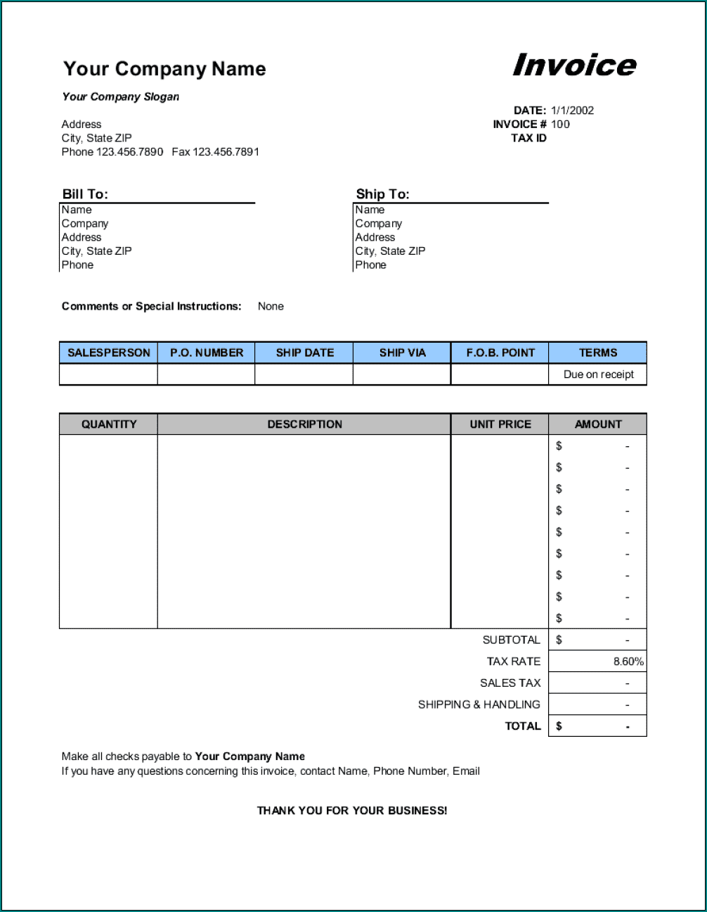 Example of Sales Receipt Template