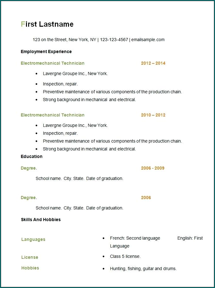 Example of Sample Resume Format