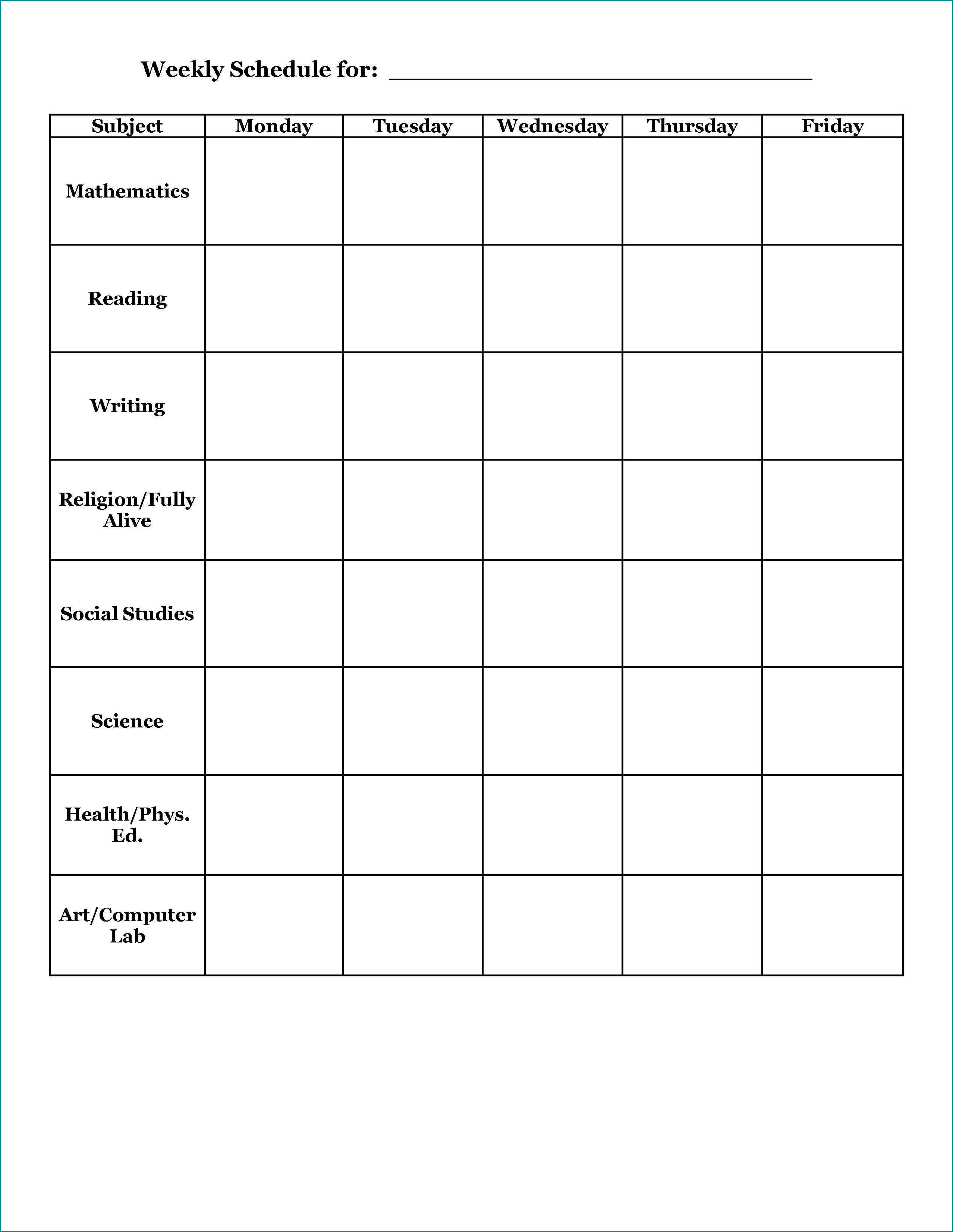 Example of Schedule Template For School