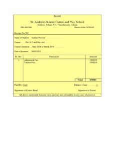 Example of School Fee Book Format Template