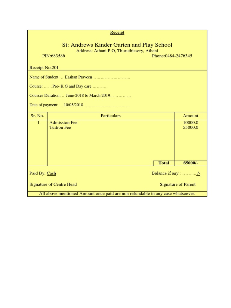 Example of School Fee Book Format Template Example of School Fee Book Format Template