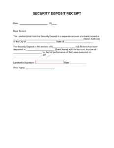 Example of Security Deposit Receipt Template
