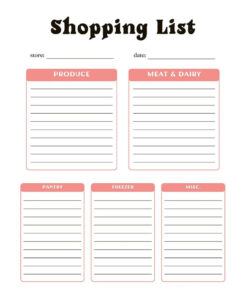 Example of Shopping List Template