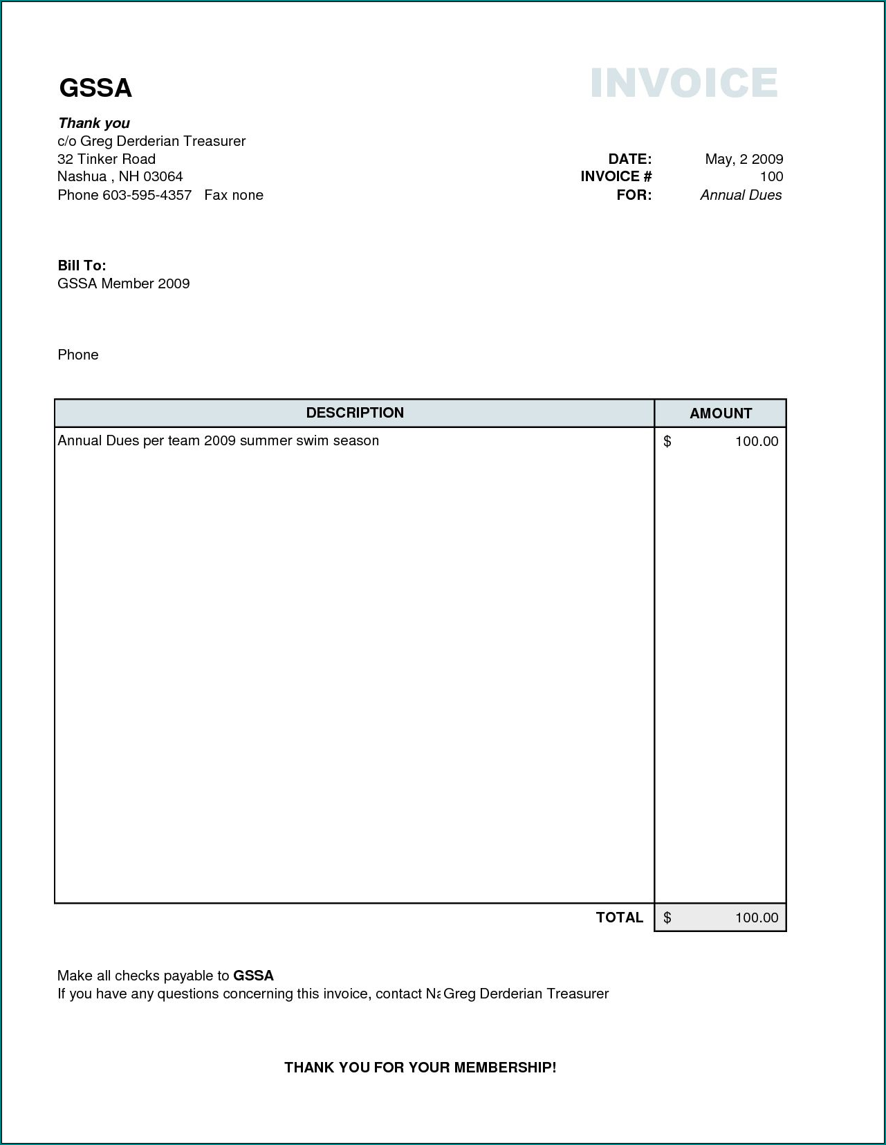 Example of Simple Invoice Template Word