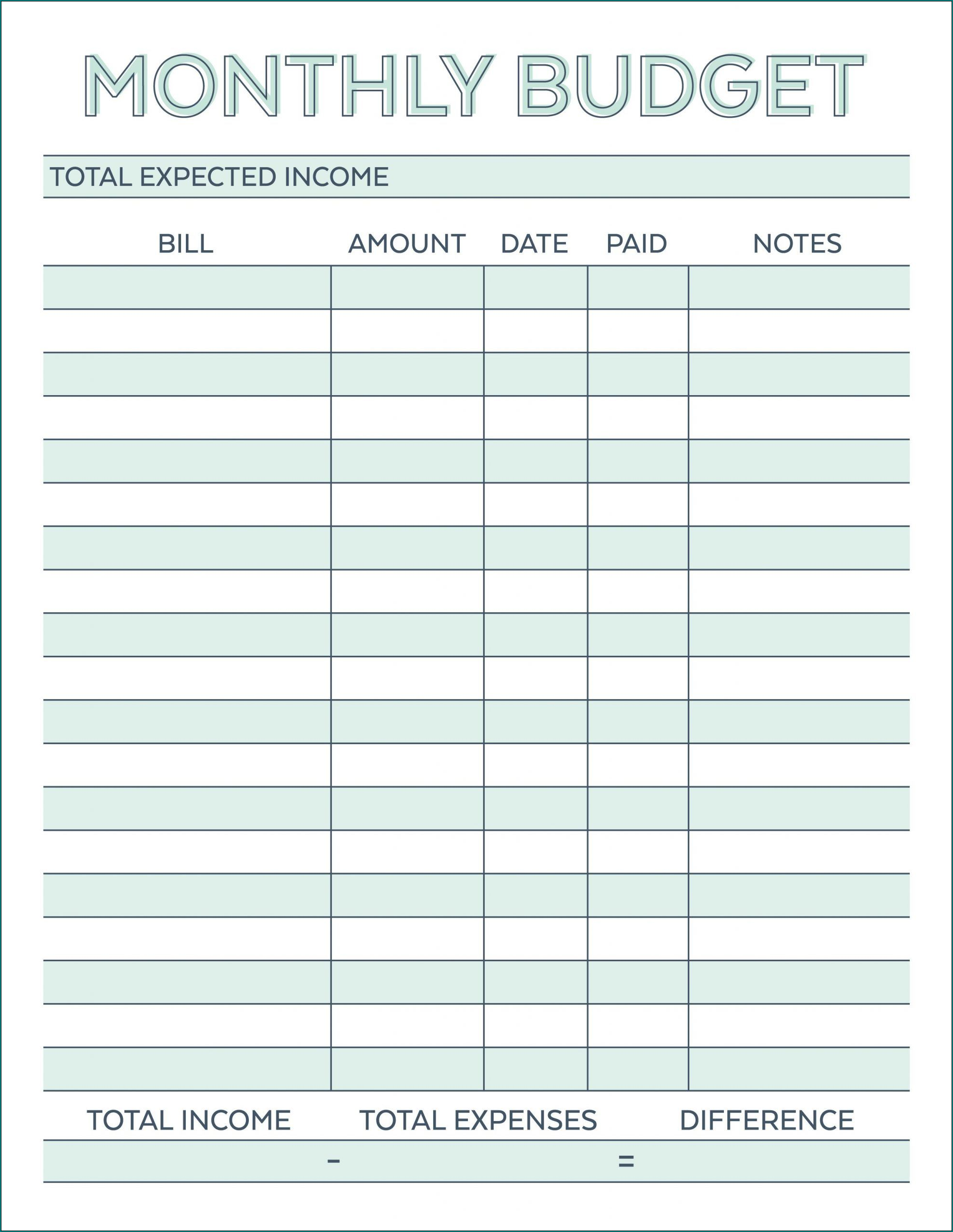 Example of Simple Monthly Budget Template