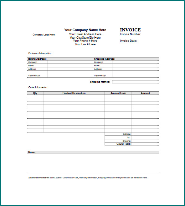 Example of Standard Invoice Template