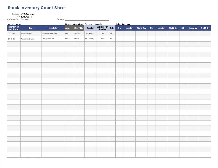 Example of Stock Count Sheet Template Example of Stock Count Sheet Template