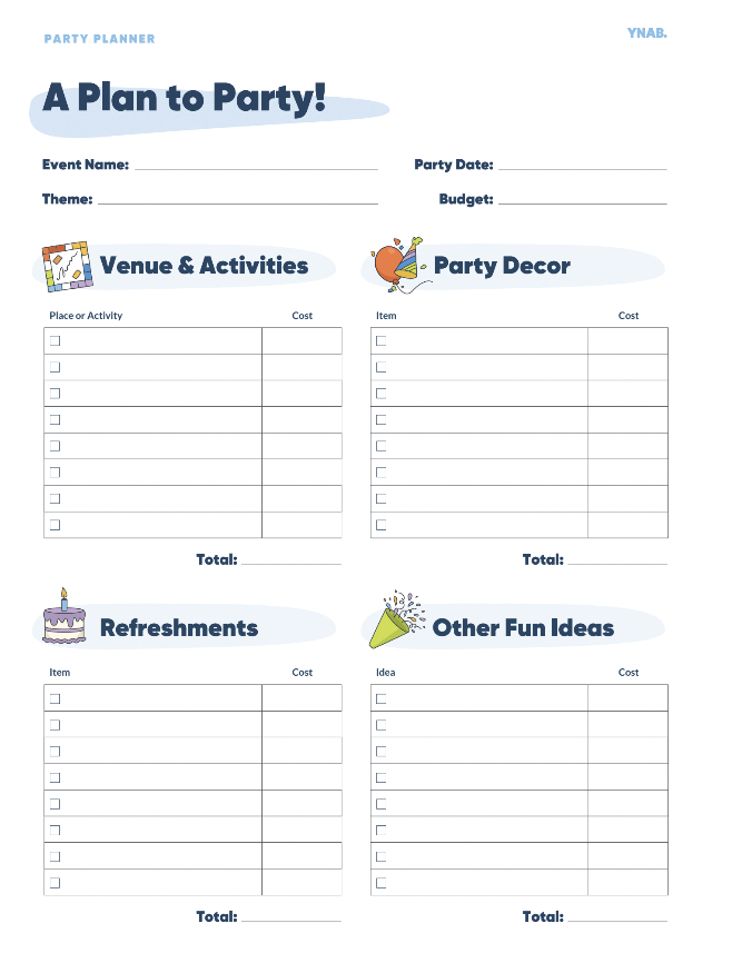Example of Summer Party Budget Worksheet Template