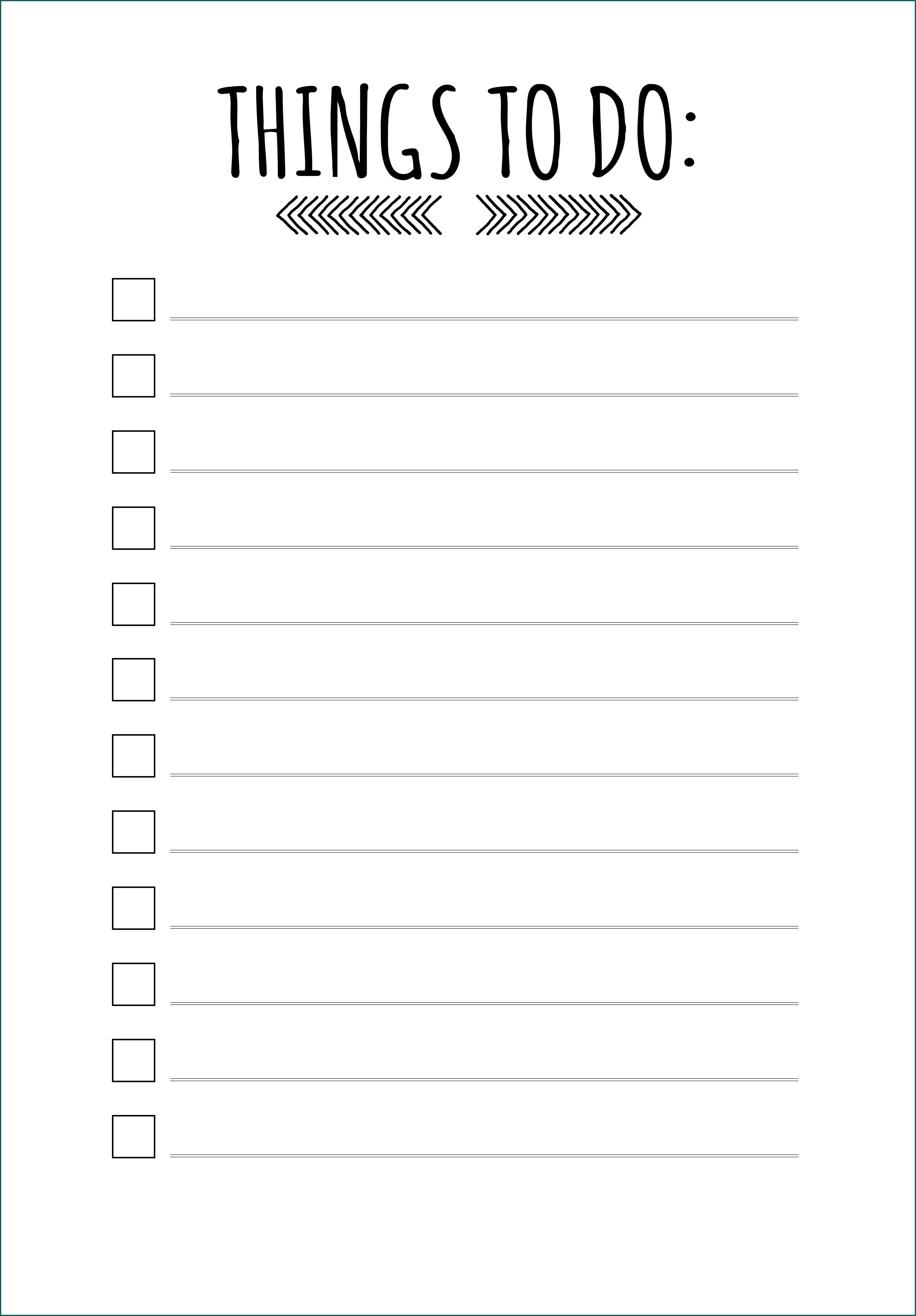Example of Things To Do List Template